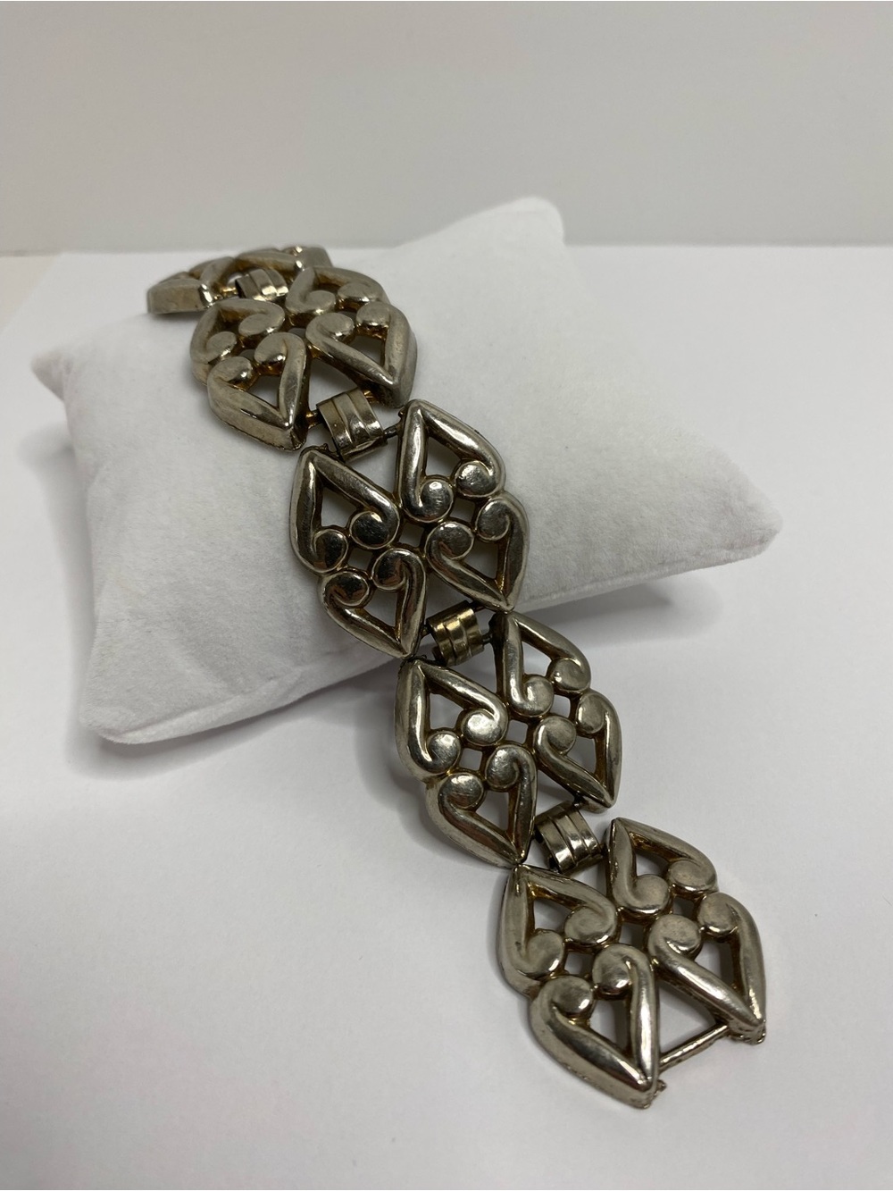 Vintage Silver Tone Link Bracelet Abstract Modernist Panel Wide Statement